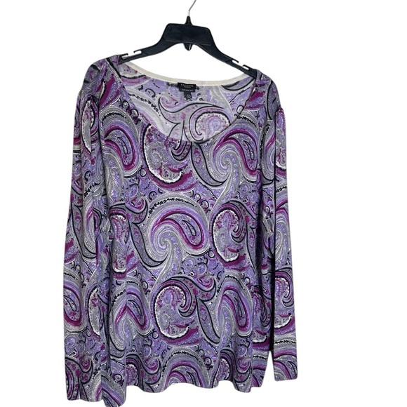 Talbots Purple Paisley Pure Merino Wool Lightweight Sweater 3X Petite GUC - Picture 4 of 8